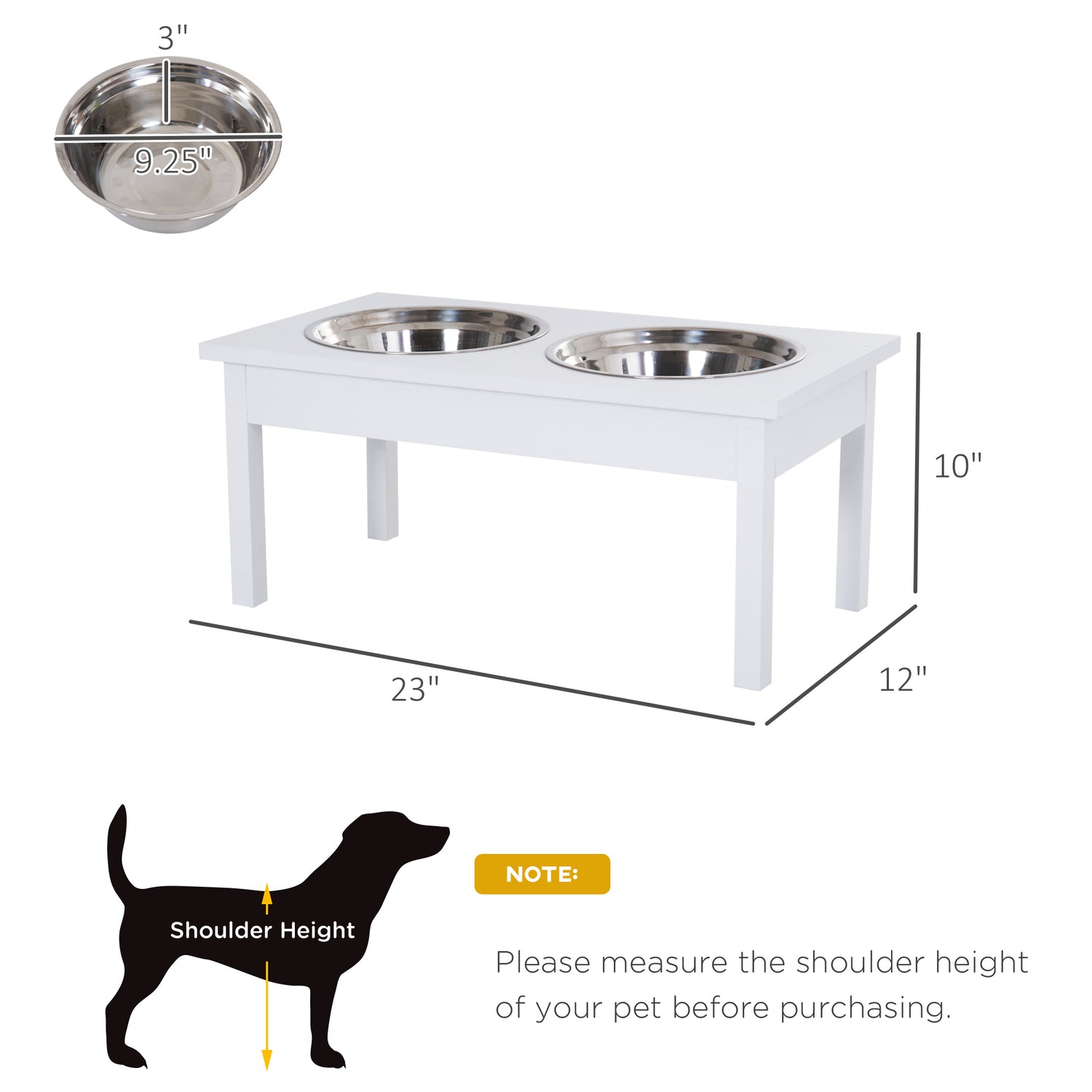23" Wooden Heavy Duty Dog Food Bowls Pet Elevated Feeding Station -White