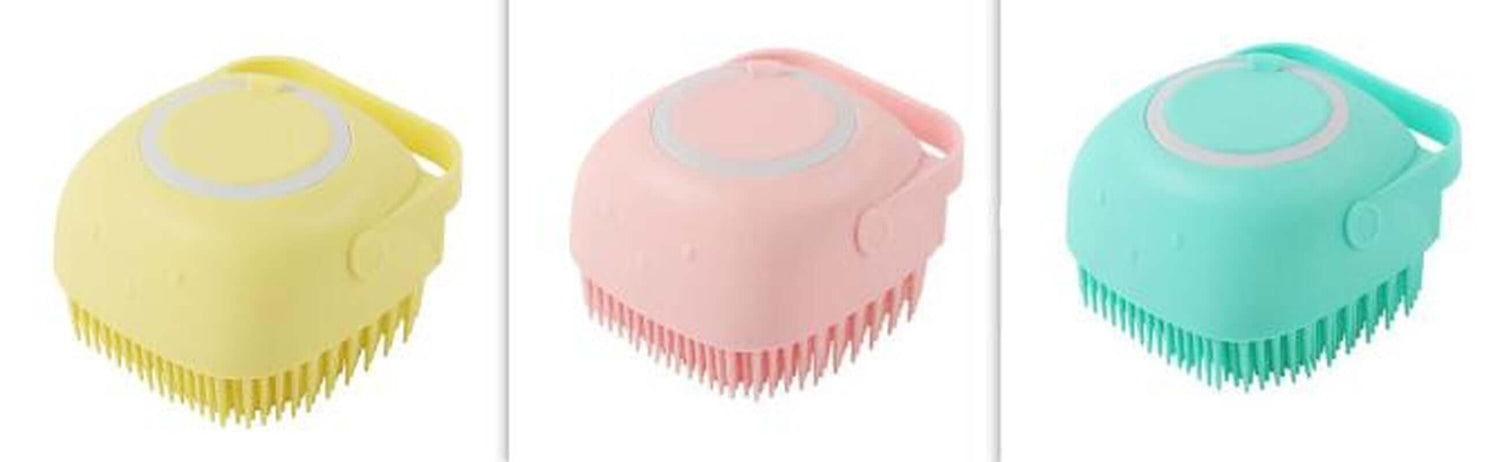 Bark Bliss dog grooming brush with built-in shampoo compartment for convenient and mess-free bathing.