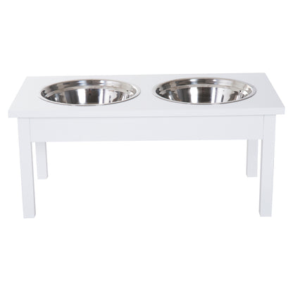 23" Wooden Heavy Duty Dog Food Bowls Pet Elevated Feeding Station -White