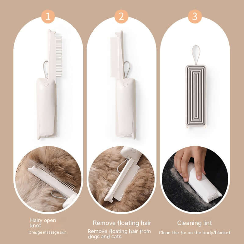 Ergonomic design of the Bark Bliss pet grooming brush shown in hand, highlighting easy grip and compact shape.