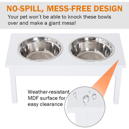 23" Wooden Heavy Duty Dog Food Bowls Pet Elevated Feeding Station -White